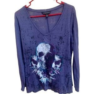 Rock & Republic Burnout Cotton Blend V-Neck Tee Shirt Women’s Sz L